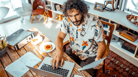 Freelance worker sitting at desk